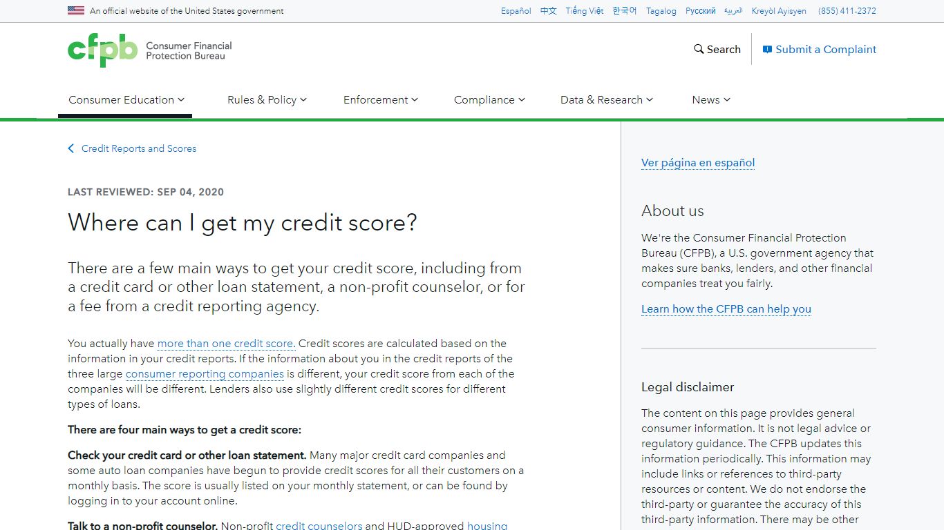 Where can I get my credit score? - Consumer Financial Protection Bureau