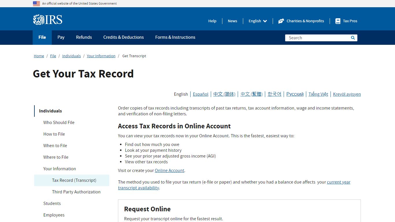 Get Transcript | Internal Revenue Service - IRS tax forms